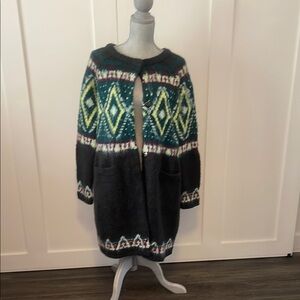 Free People Green and Blue Cardigan Sweater